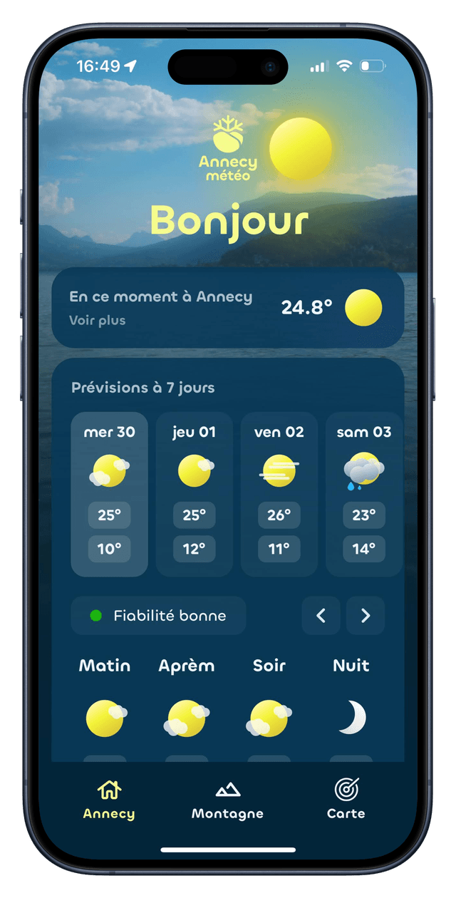 Écran principal d'Annecy Météo